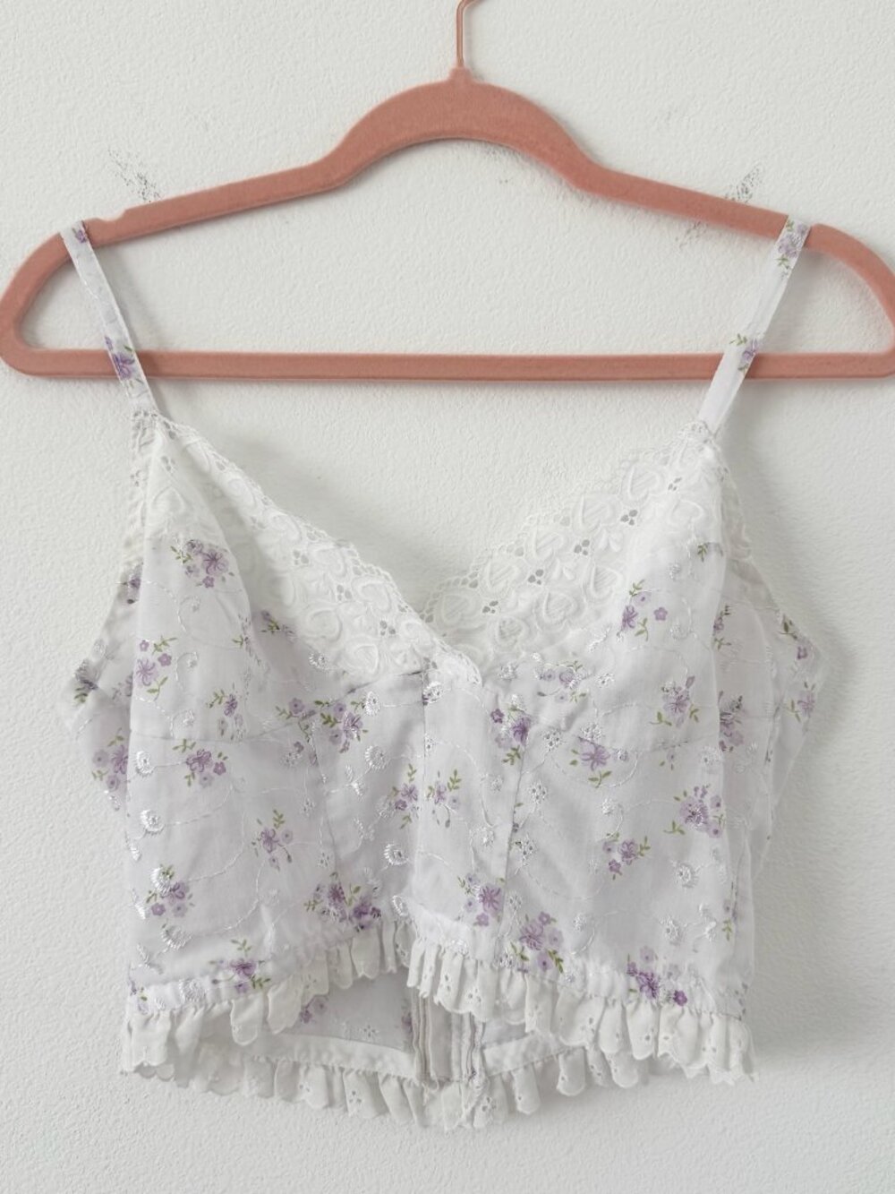 Vintage Trashy Lingerie Bustier Style White Floral Girly Tank Top